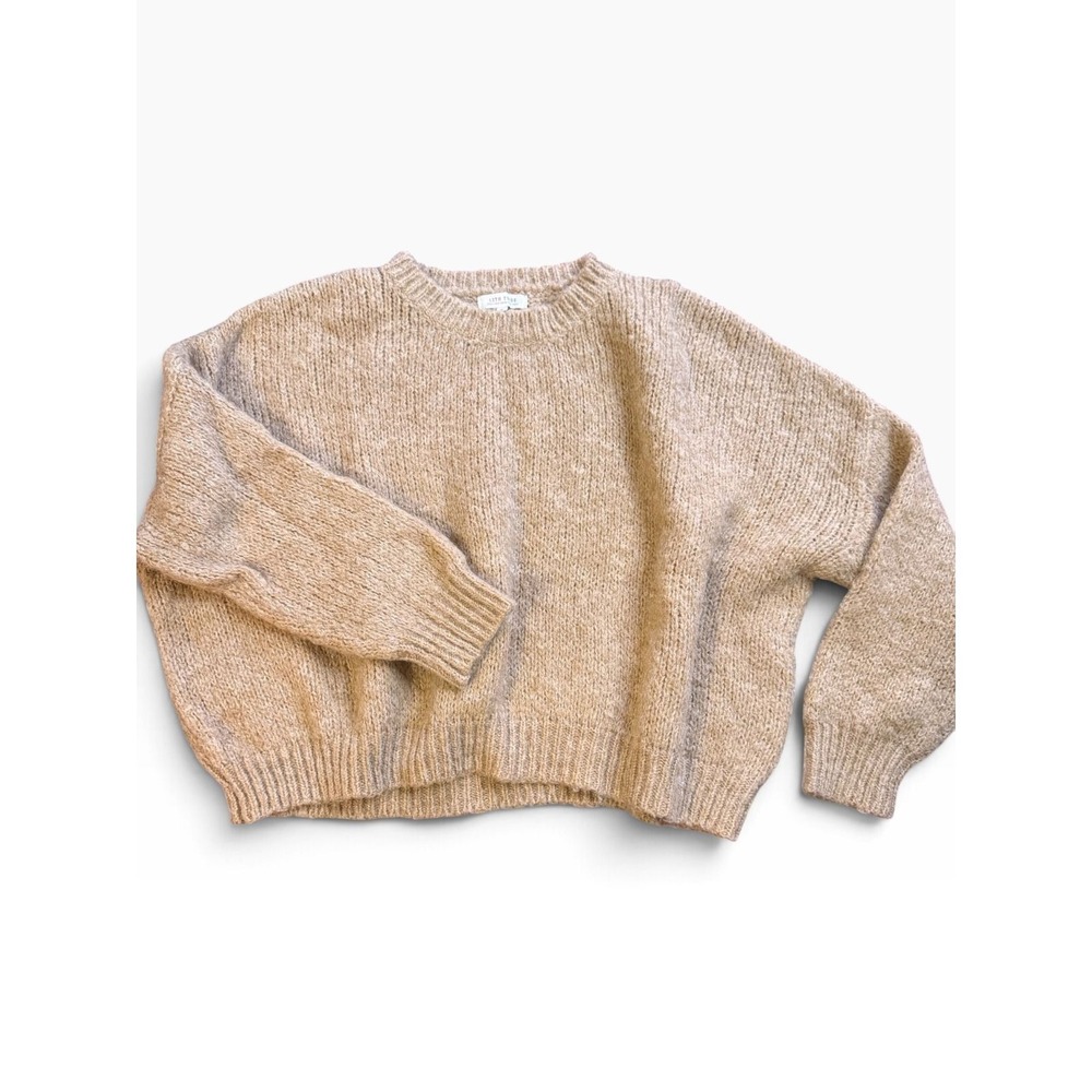 12th Tribe BST204 Tan Marl Chunky Knit Wool Blend Crewneck Sweater Small